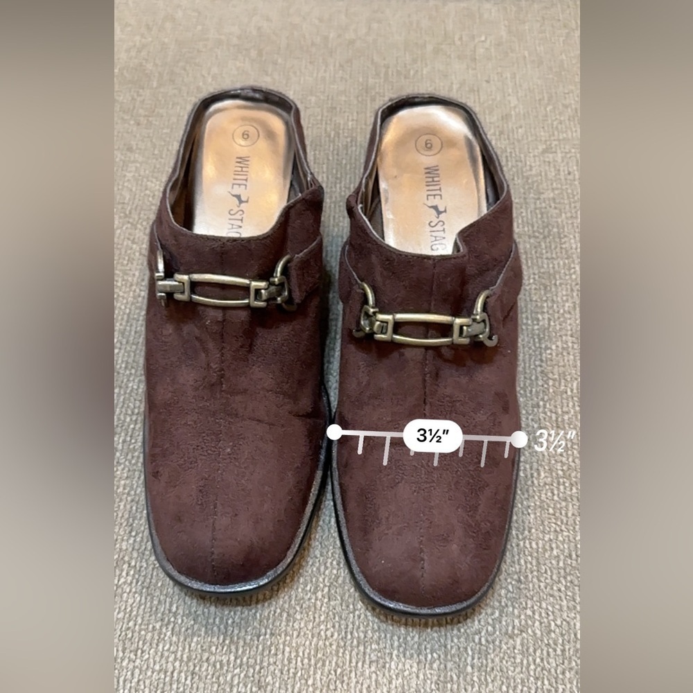 White Stag Brown Suede Mules with Gold Accent - Picture 16 of 16